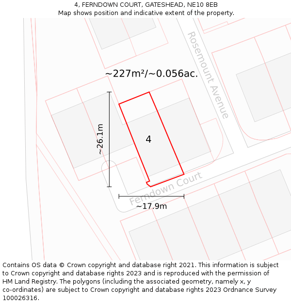 4, FERNDOWN COURT, GATESHEAD, NE10 8EB: Plot and title map
