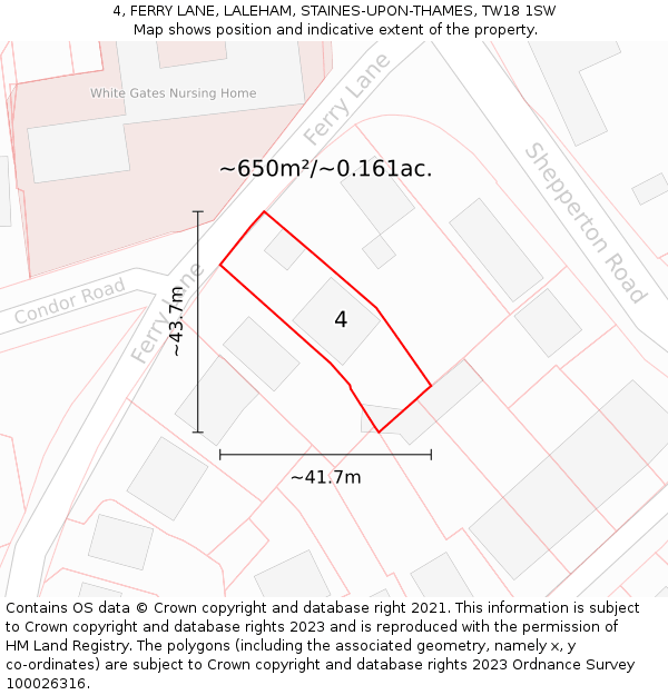 4, FERRY LANE, LALEHAM, STAINES-UPON-THAMES, TW18 1SW: Plot and title map