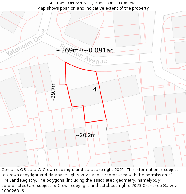 4, FEWSTON AVENUE, BRADFORD, BD6 3WF: Plot and title map