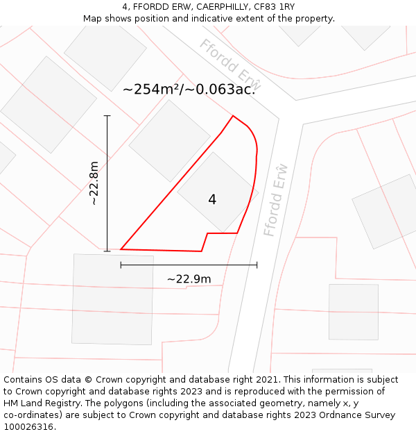 4, FFORDD ERW, CAERPHILLY, CF83 1RY: Plot and title map