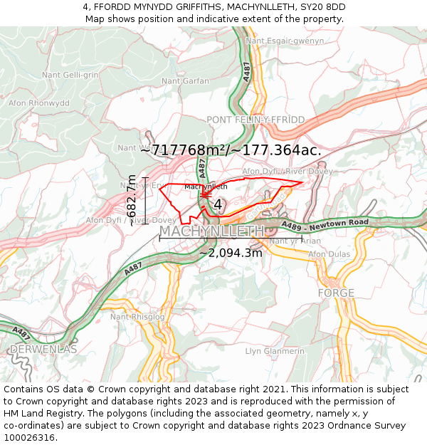 4, FFORDD MYNYDD GRIFFITHS, MACHYNLLETH, SY20 8DD: Plot and title map