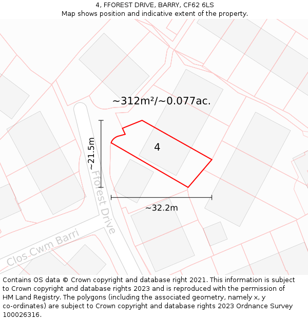 4, FFOREST DRIVE, BARRY, CF62 6LS: Plot and title map