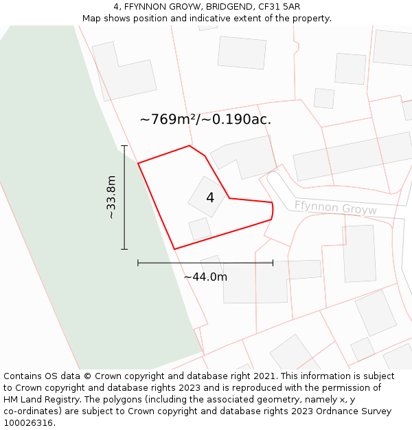 4, FFYNNON GROYW, BRIDGEND, CF31 5AR: Plot and title map