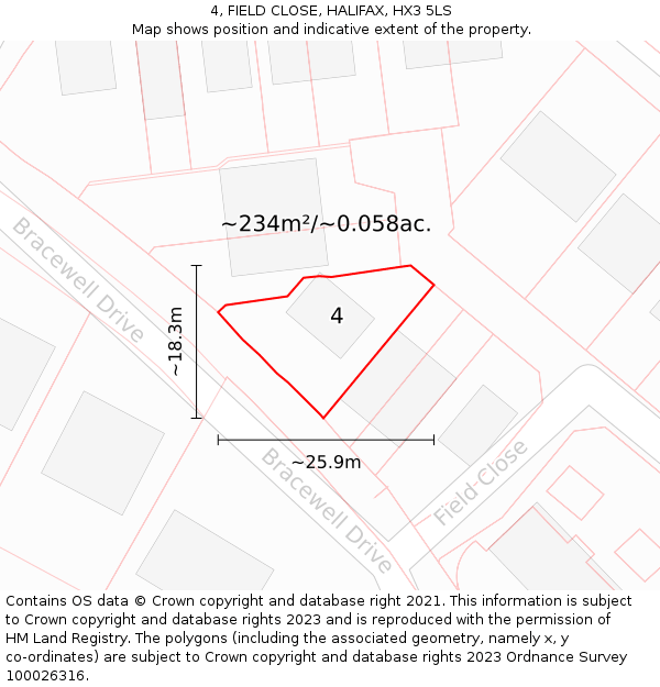 4, FIELD CLOSE, HALIFAX, HX3 5LS: Plot and title map