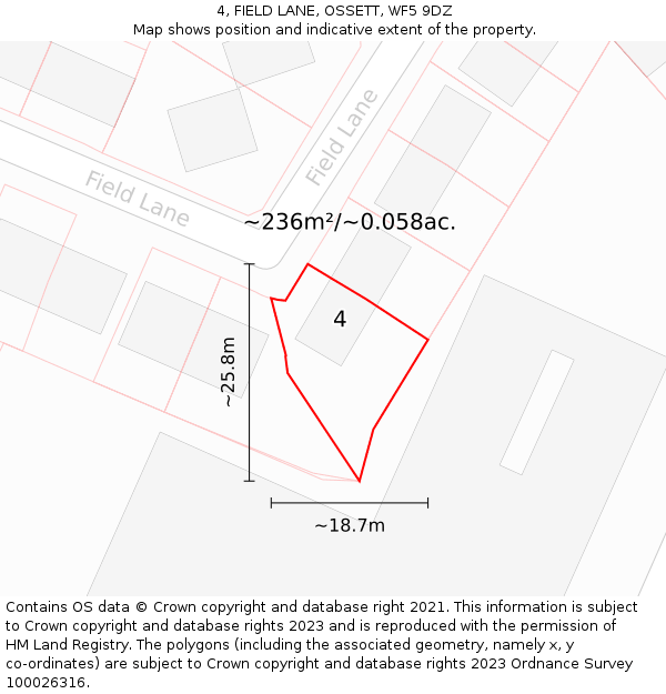 4, FIELD LANE, OSSETT, WF5 9DZ: Plot and title map