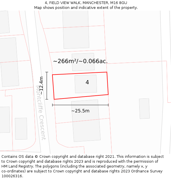 4, FIELD VIEW WALK, MANCHESTER, M16 8GU: Plot and title map