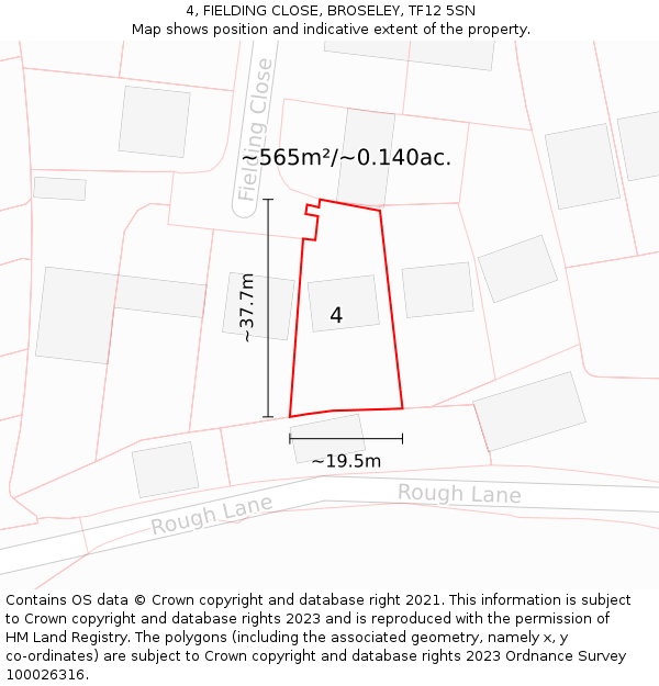 4, FIELDING CLOSE, BROSELEY, TF12 5SN: Plot and title map