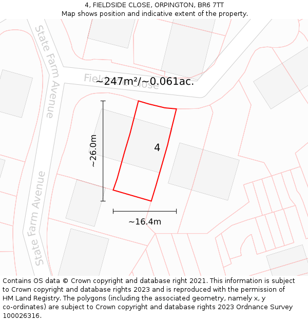 4, FIELDSIDE CLOSE, ORPINGTON, BR6 7TT: Plot and title map