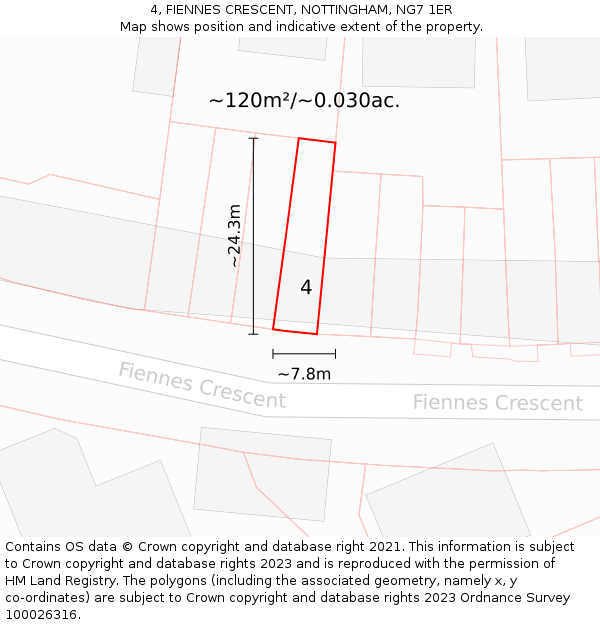 4, FIENNES CRESCENT, NOTTINGHAM, NG7 1ER: Plot and title map