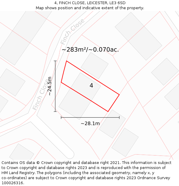 4, FINCH CLOSE, LEICESTER, LE3 6SD: Plot and title map