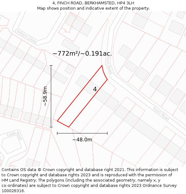 4, FINCH ROAD, BERKHAMSTED, HP4 3LH: Plot and title map