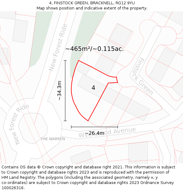 4, FINSTOCK GREEN, BRACKNELL, RG12 9YU: Plot and title map