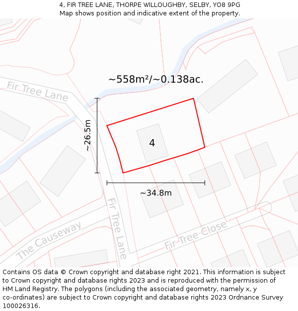 4, FIR TREE LANE, THORPE WILLOUGHBY, SELBY, YO8 9PG: Plot and title map