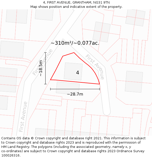 4, FIRST AVENUE, GRANTHAM, NG31 9TN: Plot and title map