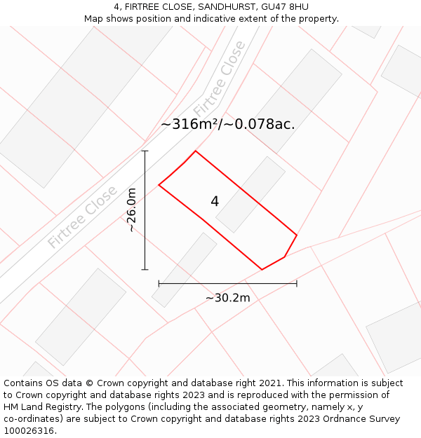 4, FIRTREE CLOSE, SANDHURST, GU47 8HU: Plot and title map