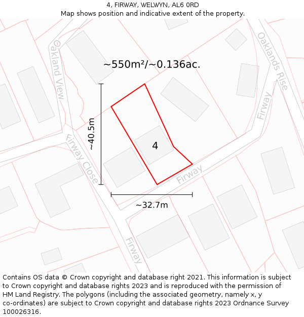 4, FIRWAY, WELWYN, AL6 0RD: Plot and title map