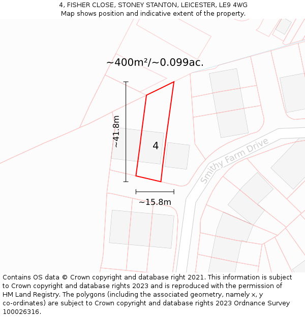 4, FISHER CLOSE, STONEY STANTON, LEICESTER, LE9 4WG: Plot and title map