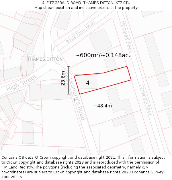 4, FITZGERALD ROAD, THAMES DITTON, KT7 0TU: Plot and title map