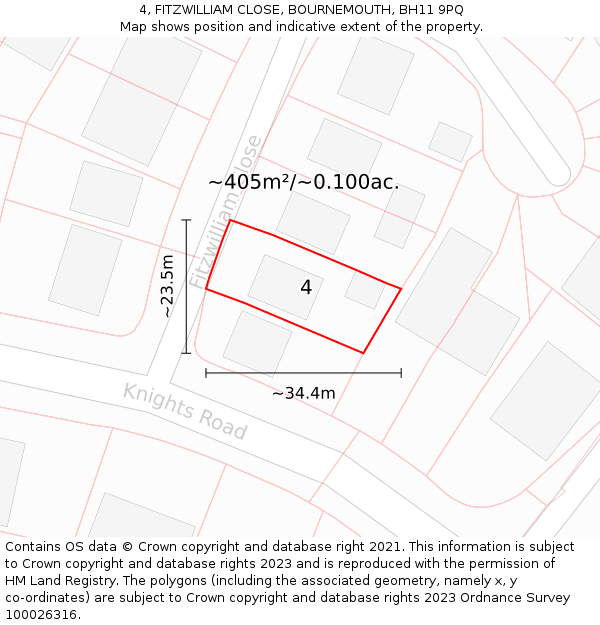 4, FITZWILLIAM CLOSE, BOURNEMOUTH, BH11 9PQ: Plot and title map