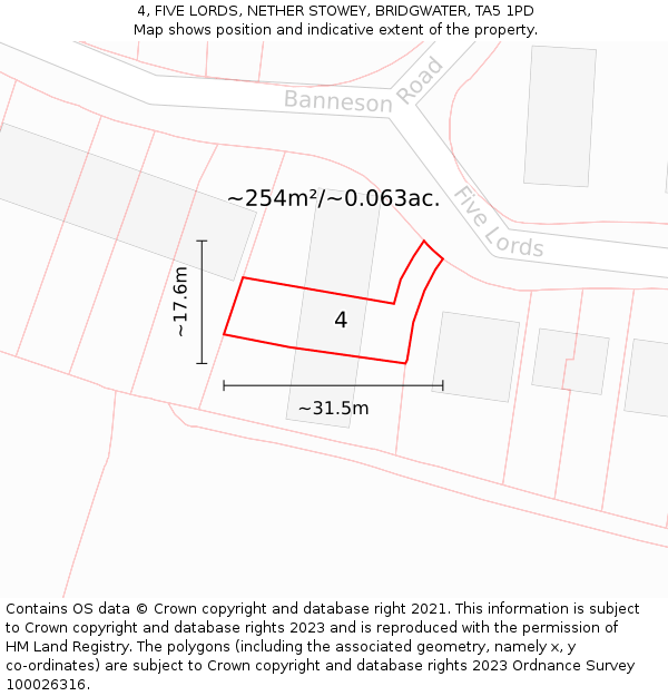4, FIVE LORDS, NETHER STOWEY, BRIDGWATER, TA5 1PD: Plot and title map