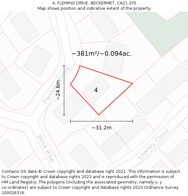 4, FLEMING DRIVE, BECKERMET, CA21 2YS: Plot and title map