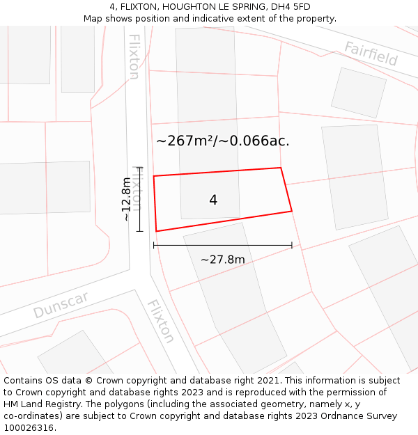 4, FLIXTON, HOUGHTON LE SPRING, DH4 5FD: Plot and title map