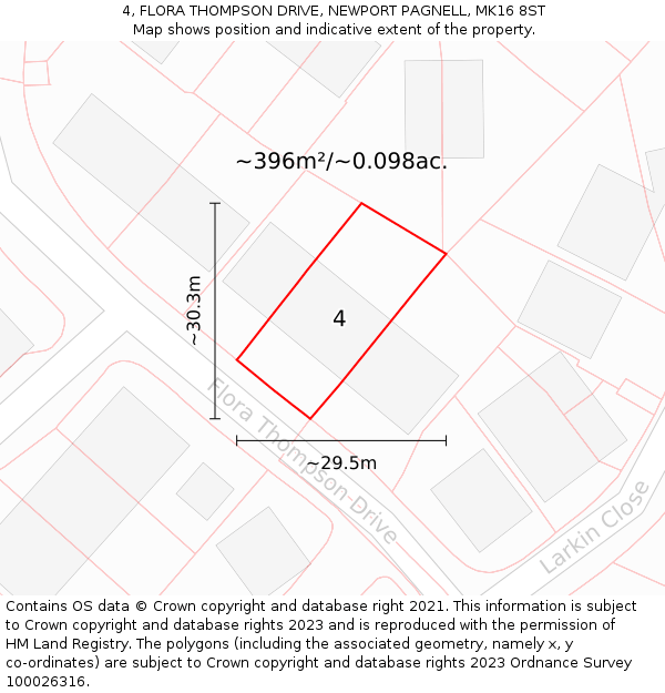 4, FLORA THOMPSON DRIVE, NEWPORT PAGNELL, MK16 8ST: Plot and title map