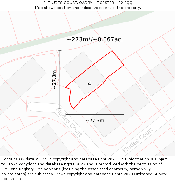 4, FLUDES COURT, OADBY, LEICESTER, LE2 4QQ: Plot and title map