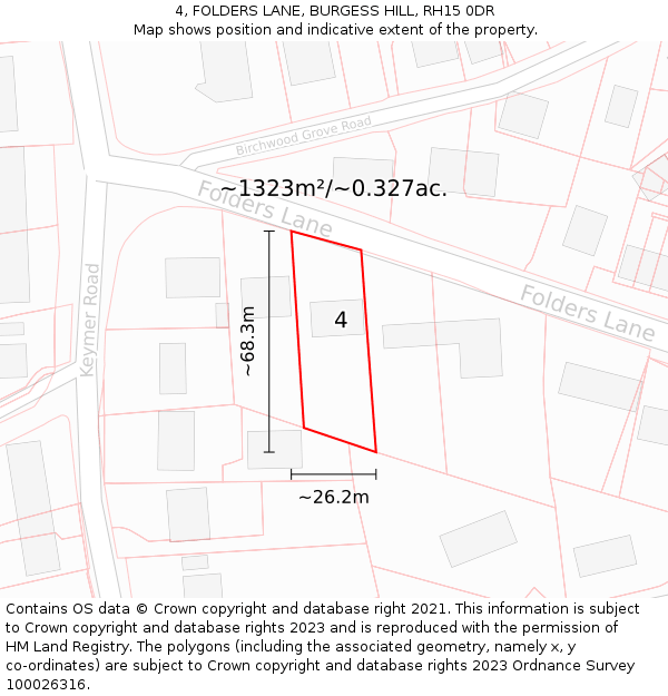 4, FOLDERS LANE, BURGESS HILL, RH15 0DR: Plot and title map