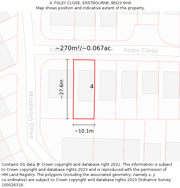 4, FOLEY CLOSE, EASTBOURNE, BN23 6HA: Plot and title map