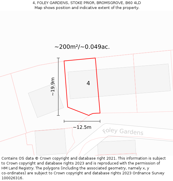 4, FOLEY GARDENS, STOKE PRIOR, BROMSGROVE, B60 4LD: Plot and title map