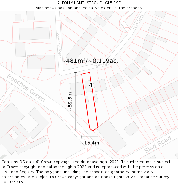 4, FOLLY LANE, STROUD, GL5 1SD: Plot and title map