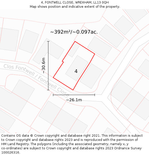 4, FONTWELL CLOSE, WREXHAM, LL13 0QH: Plot and title map