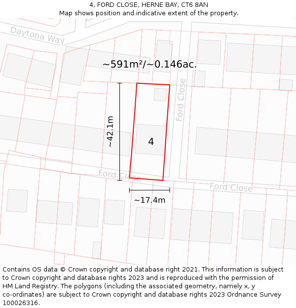 4, FORD CLOSE, HERNE BAY, CT6 8AN: Plot and title map