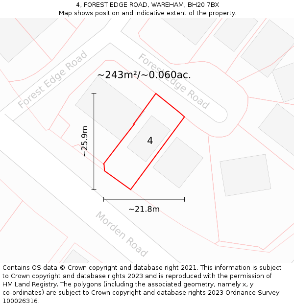 4, FOREST EDGE ROAD, WAREHAM, BH20 7BX: Plot and title map