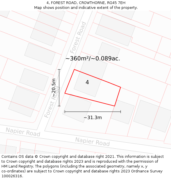 4, FOREST ROAD, CROWTHORNE, RG45 7EH: Plot and title map