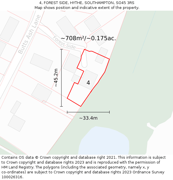 4, FOREST SIDE, HYTHE, SOUTHAMPTON, SO45 3RS: Plot and title map