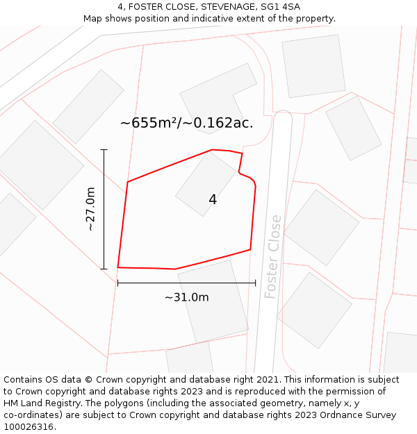 4, FOSTER CLOSE, STEVENAGE, SG1 4SA: Plot and title map