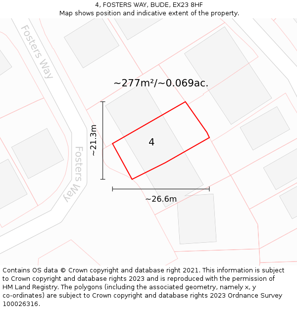 4, FOSTERS WAY, BUDE, EX23 8HF: Plot and title map