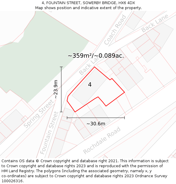 4, FOUNTAIN STREET, SOWERBY BRIDGE, HX6 4DX: Plot and title map