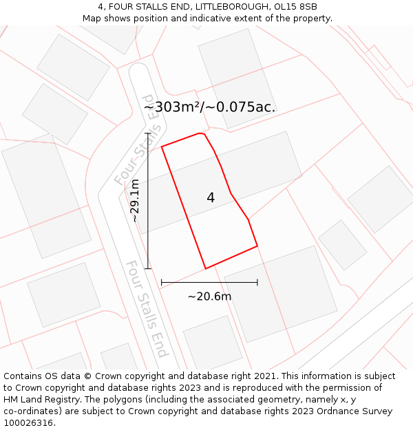 4, FOUR STALLS END, LITTLEBOROUGH, OL15 8SB: Plot and title map