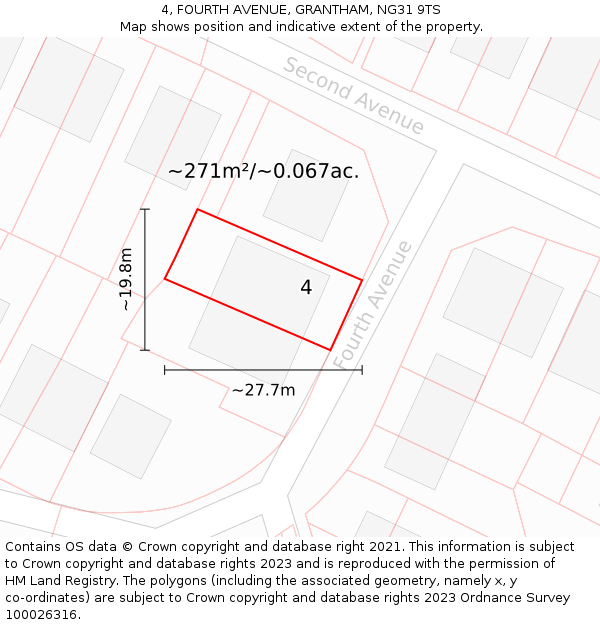4, FOURTH AVENUE, GRANTHAM, NG31 9TS: Plot and title map