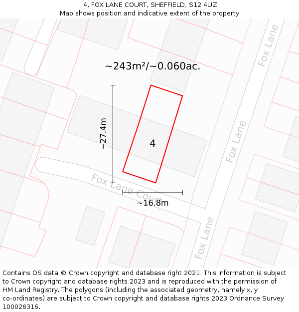 4, FOX LANE COURT, SHEFFIELD, S12 4UZ: Plot and title map