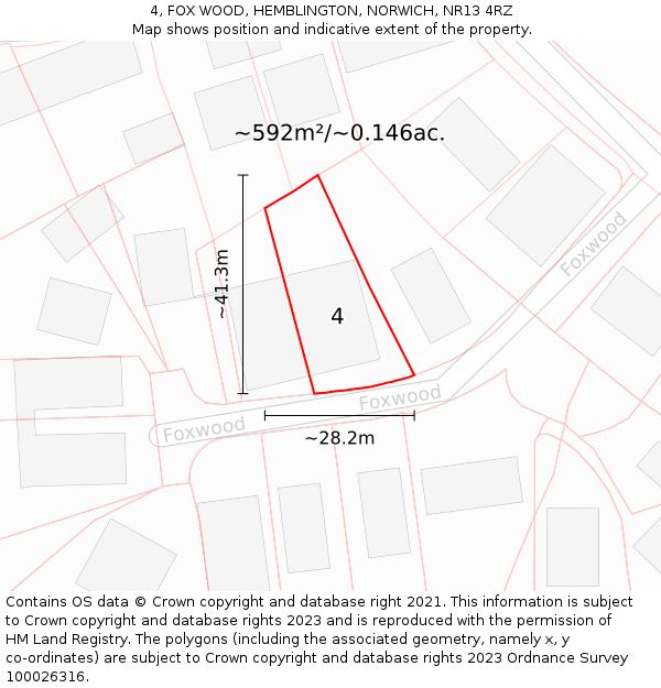 4, FOX WOOD, HEMBLINGTON, NORWICH, NR13 4RZ: Plot and title map