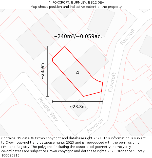 4, FOXCROFT, BURNLEY, BB12 0EH: Plot and title map