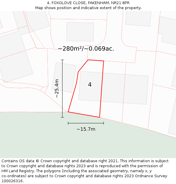 4, FOXGLOVE CLOSE, FAKENHAM, NR21 8PR: Plot and title map