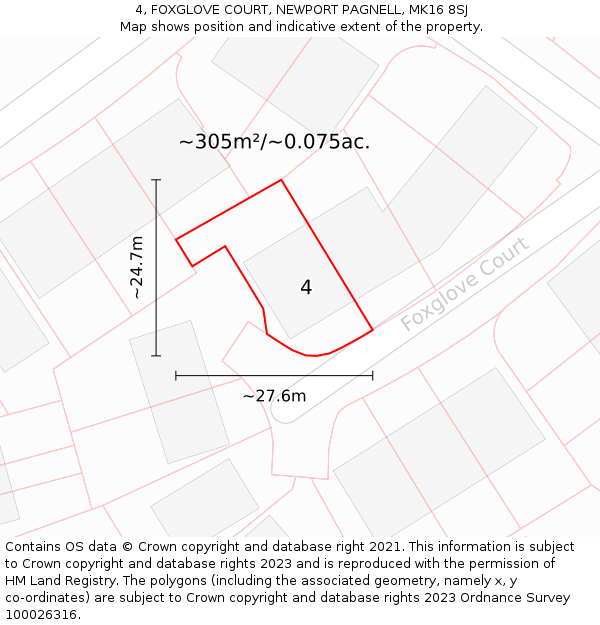 4, FOXGLOVE COURT, NEWPORT PAGNELL, MK16 8SJ: Plot and title map