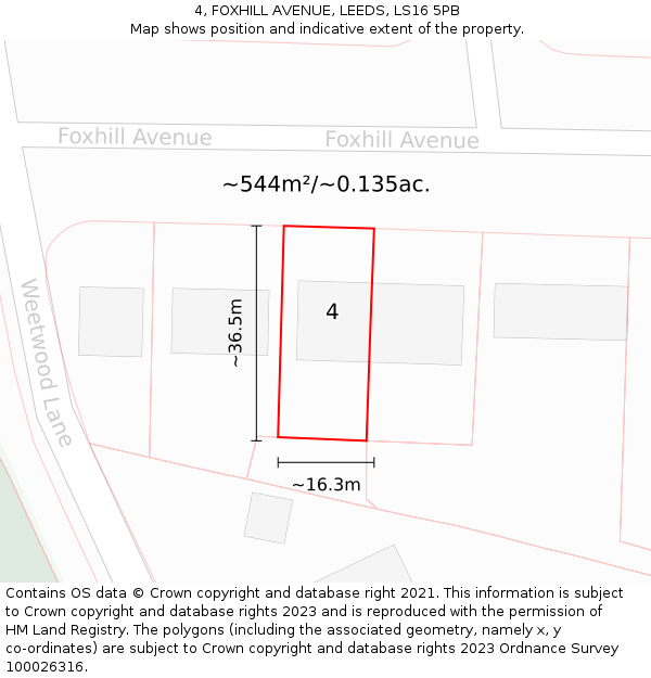 4, FOXHILL AVENUE, LEEDS, LS16 5PB: Plot and title map