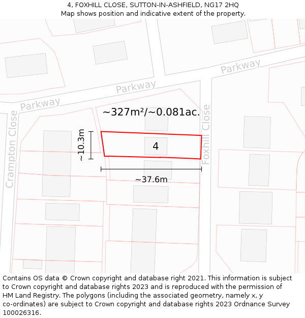 4, FOXHILL CLOSE, SUTTON-IN-ASHFIELD, NG17 2HQ: Plot and title map