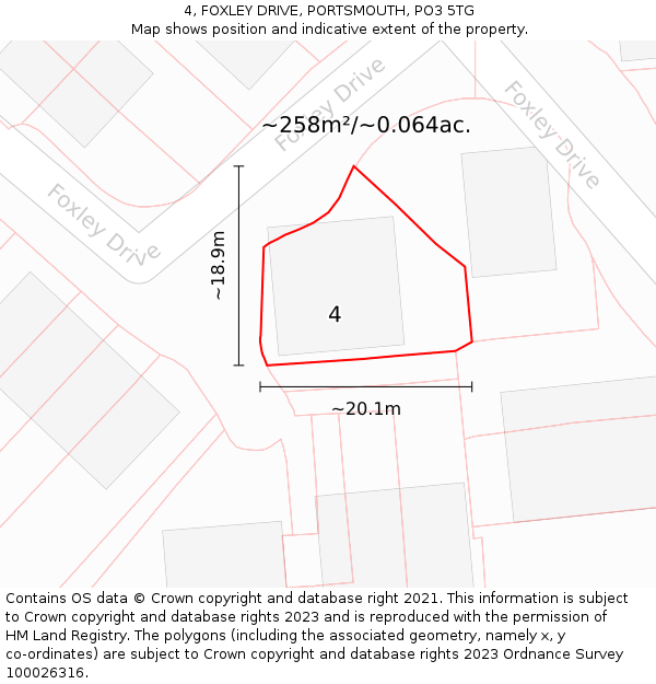 4, FOXLEY DRIVE, PORTSMOUTH, PO3 5TG: Plot and title map